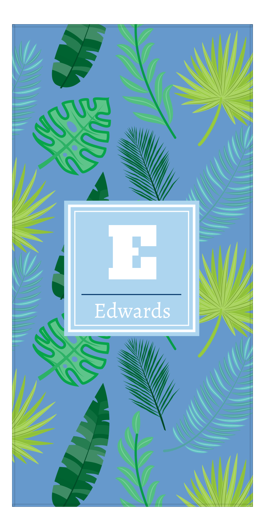 Personalized Palm Fronds Beach Towel - Initial with Name - Front View