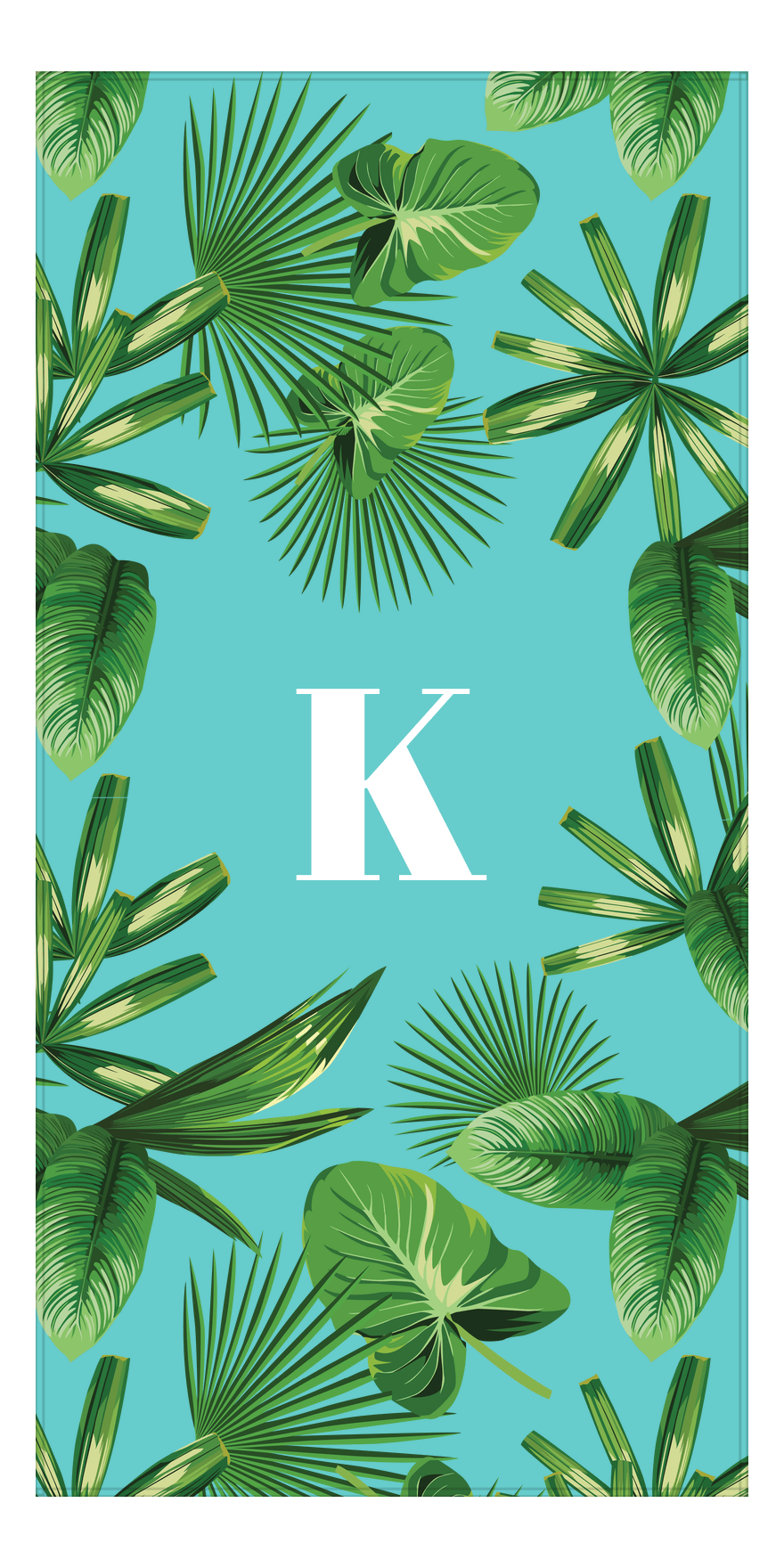 Personalized Palm Fronds Beach Towel - Teal Background - Front View