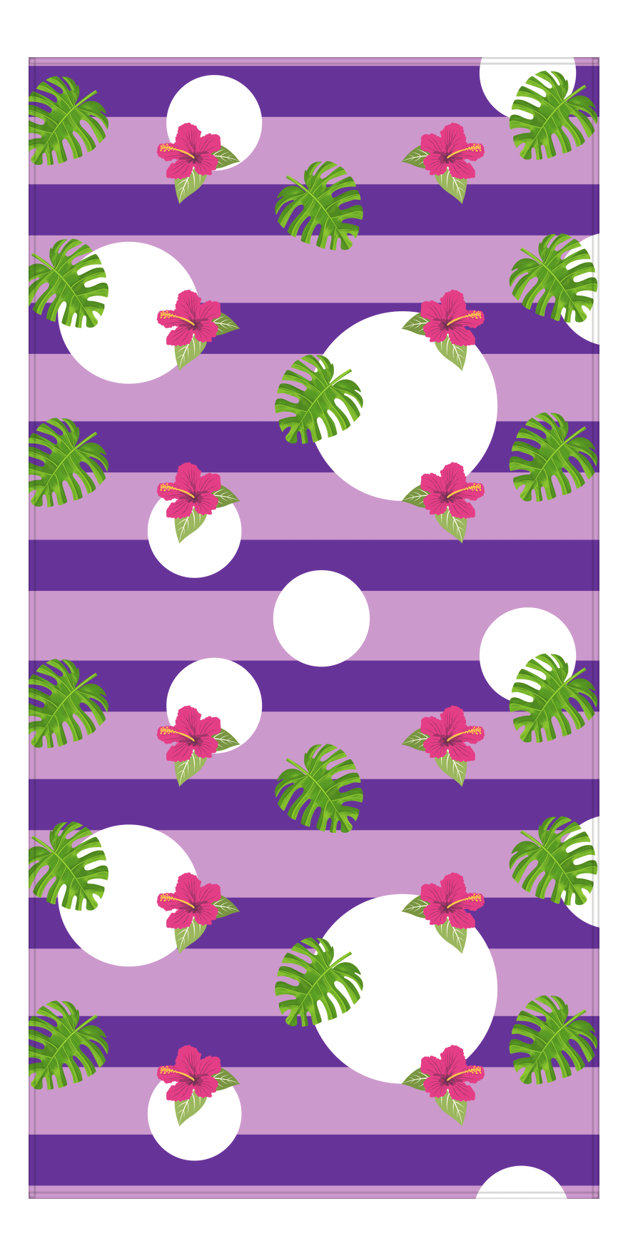 Palm Fronds Beach Towel - Purple Stripes - Front View