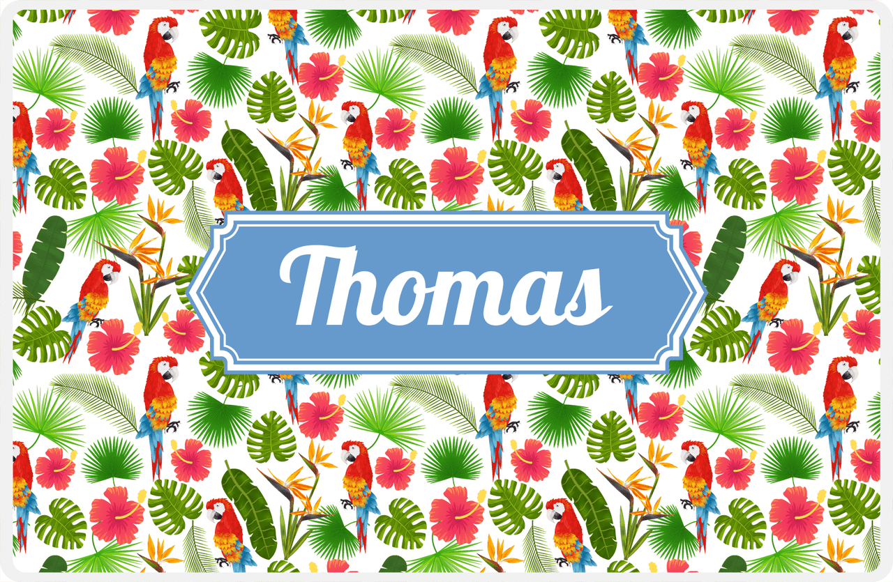 Personalized Palm Fronds Placemat III - Macaw Pattern - Decorative Rectangle Nameplate -  View