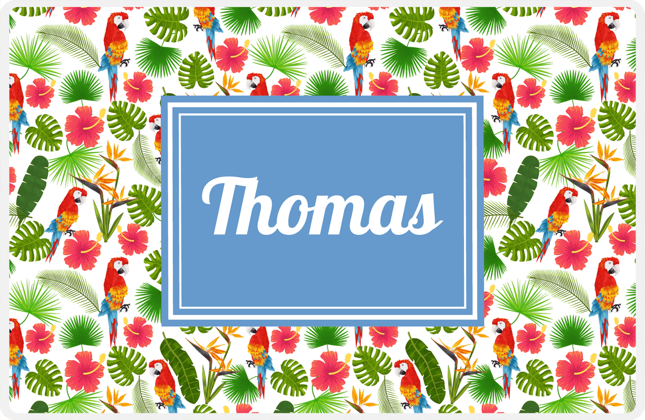 Personalized Palm Fronds Placemat III - Macaw Pattern - Rectangle Nameplate -  View