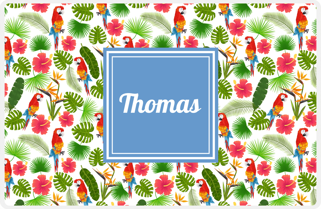 Personalized Palm Fronds Placemat III - Macaw Pattern - Square Nameplate -  View