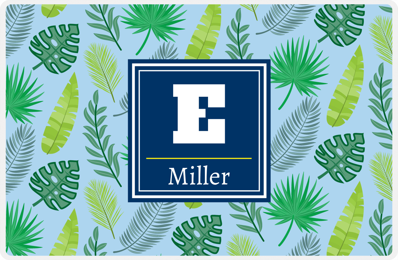 Personalized Palm Fronds Placemat V - Initial with Name - Blue Background -  View