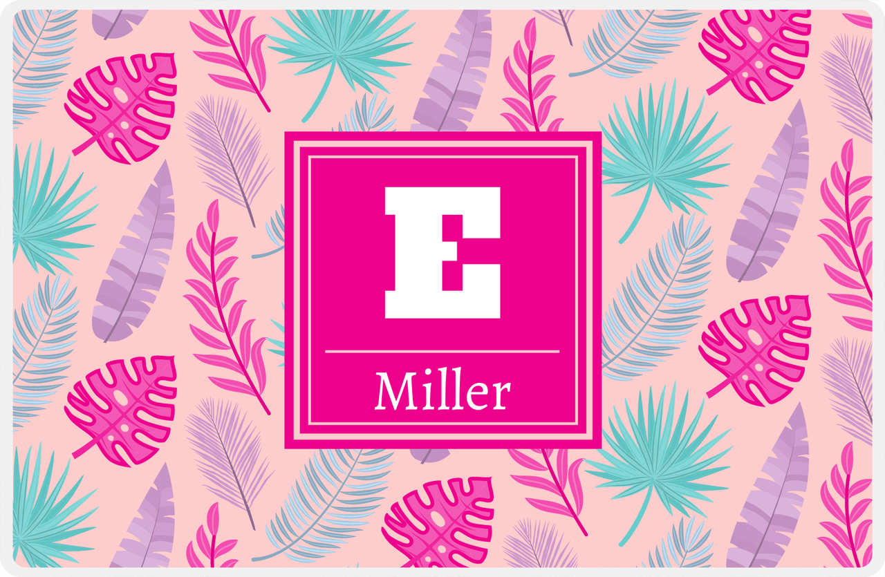 Personalized Palm Fronds Placemat V - Initial with Name - Pink Background -  View