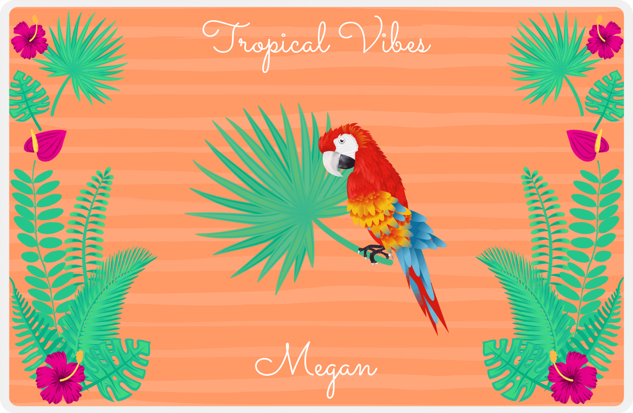 Personalized Palm Fronds Placemat VI - Tropical Vibes - Orange Background -  View