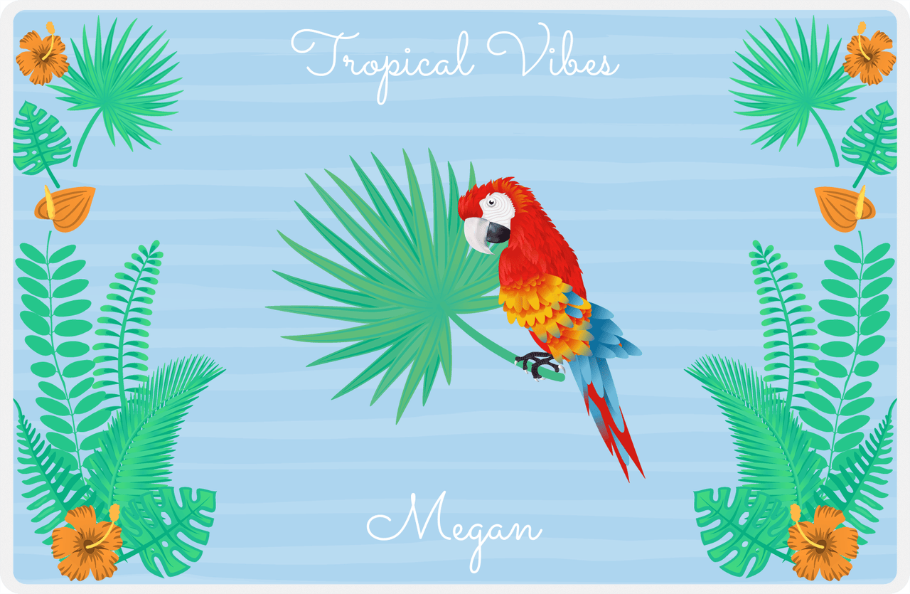 Personalized Palm Fronds Placemat VI - Tropical Vibes - Blue Background -  View