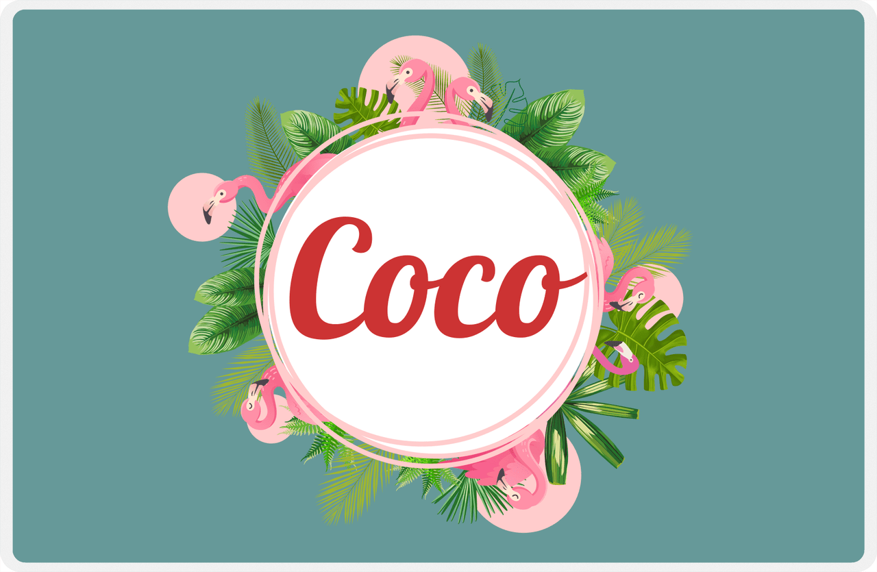 Personalized Palm Fronds Placemat - Flamingos -  View