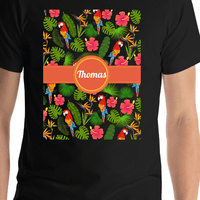 Thumbnail for Personalized Palm Fronds T-Shirt - Circle Ribbon Nameplate - Shirt Close-Up View