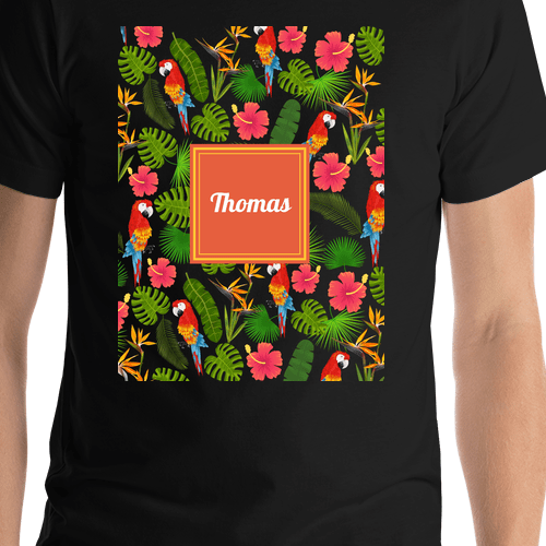 Personalized Palm Fronds T-Shirt - Square Nameplate - Shirt Close-Up View