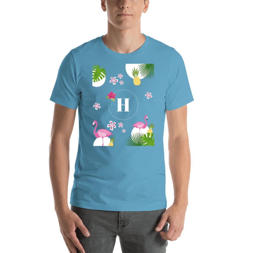 Personalized Palm Fronds T-Shirt - Flamingos - Shirt View