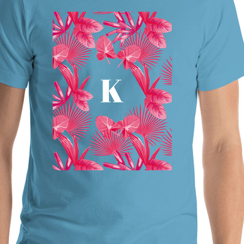 Personalized Palm Fronds T-Shirt - Blue - Shirt Close-Up View