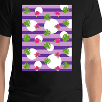 Thumbnail for Palm Fronds T-Shirt - Black with Purple Stripes - Shirt Close-Up View