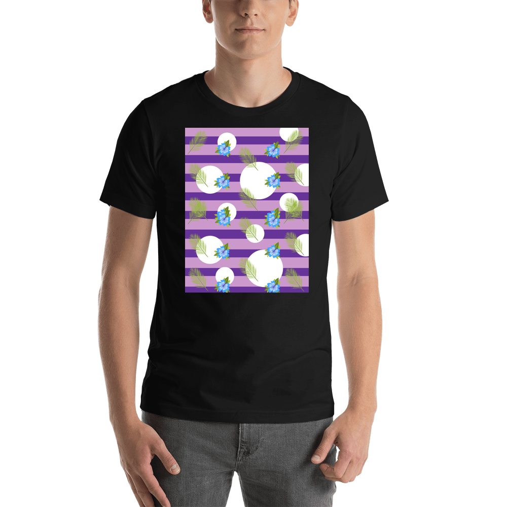 Palm Fronds T-Shirt - Black with Purple Stripes - Shirt View