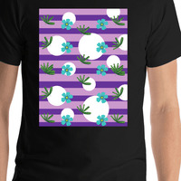 Thumbnail for Palm Fronds T-Shirt - Black with Purple Stripes - Shirt Close-Up View