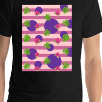 Thumbnail for Palm Fronds T-Shirt - Black with Pink Stripes - Shirt Close-Up View