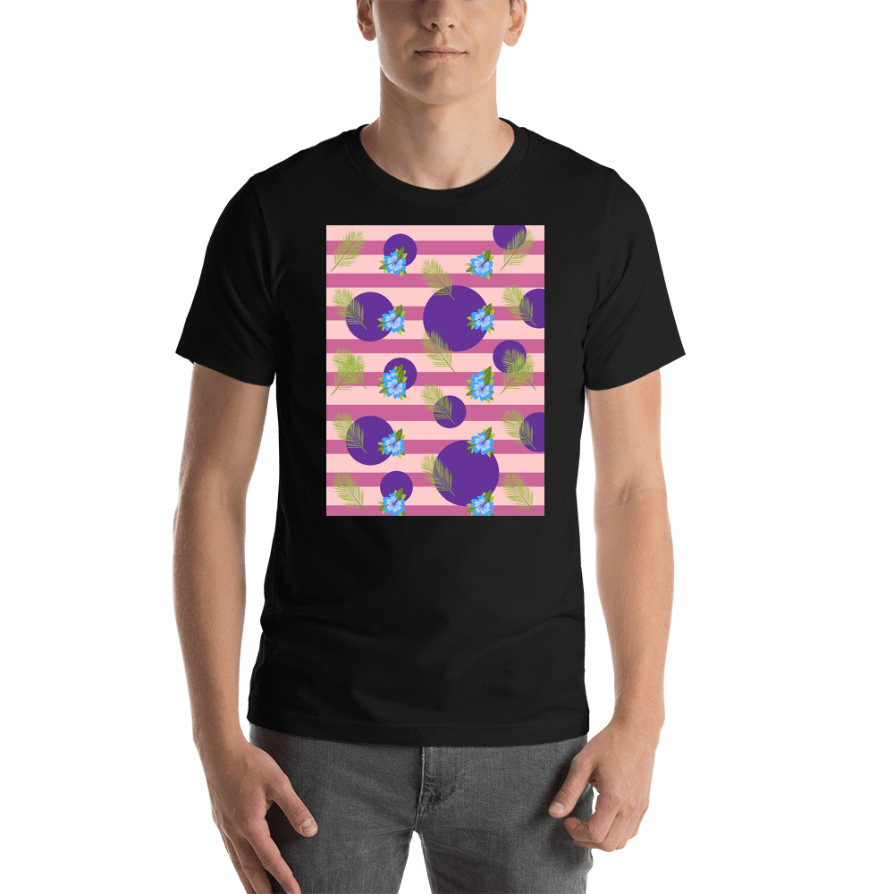 Palm Fronds T-Shirt - Black with Pink Stripes - Shirt View