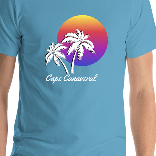 Personalized Palm Trees T-Shirt - Ocean Blue - Shirt Close-Up View