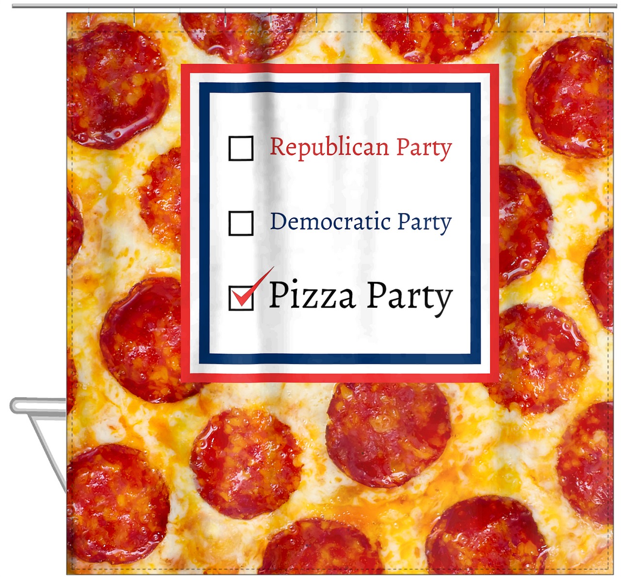 Personalized Pepperoni Pizza Shower Curtain - Voting Ballot - Hanging View