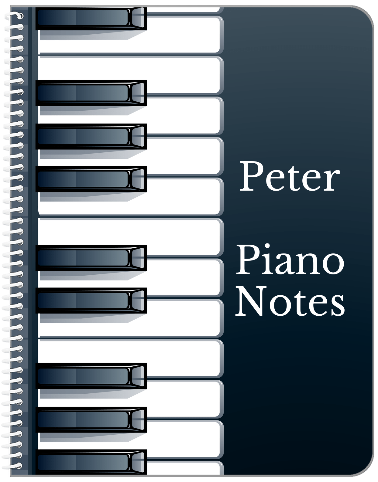 Personalized Piano Keys Notebook - Black Background I - Front View