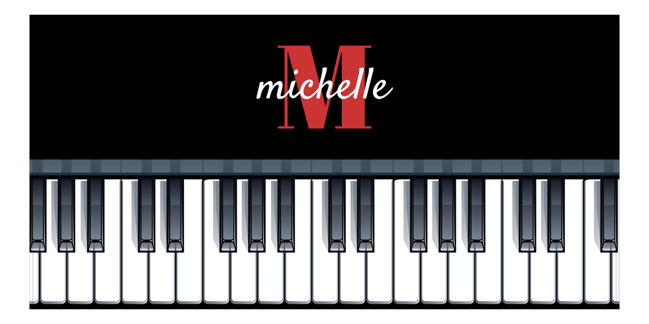 Personalized Piano Keys Beach Towel - Name Over Initial - Black Background - Front View