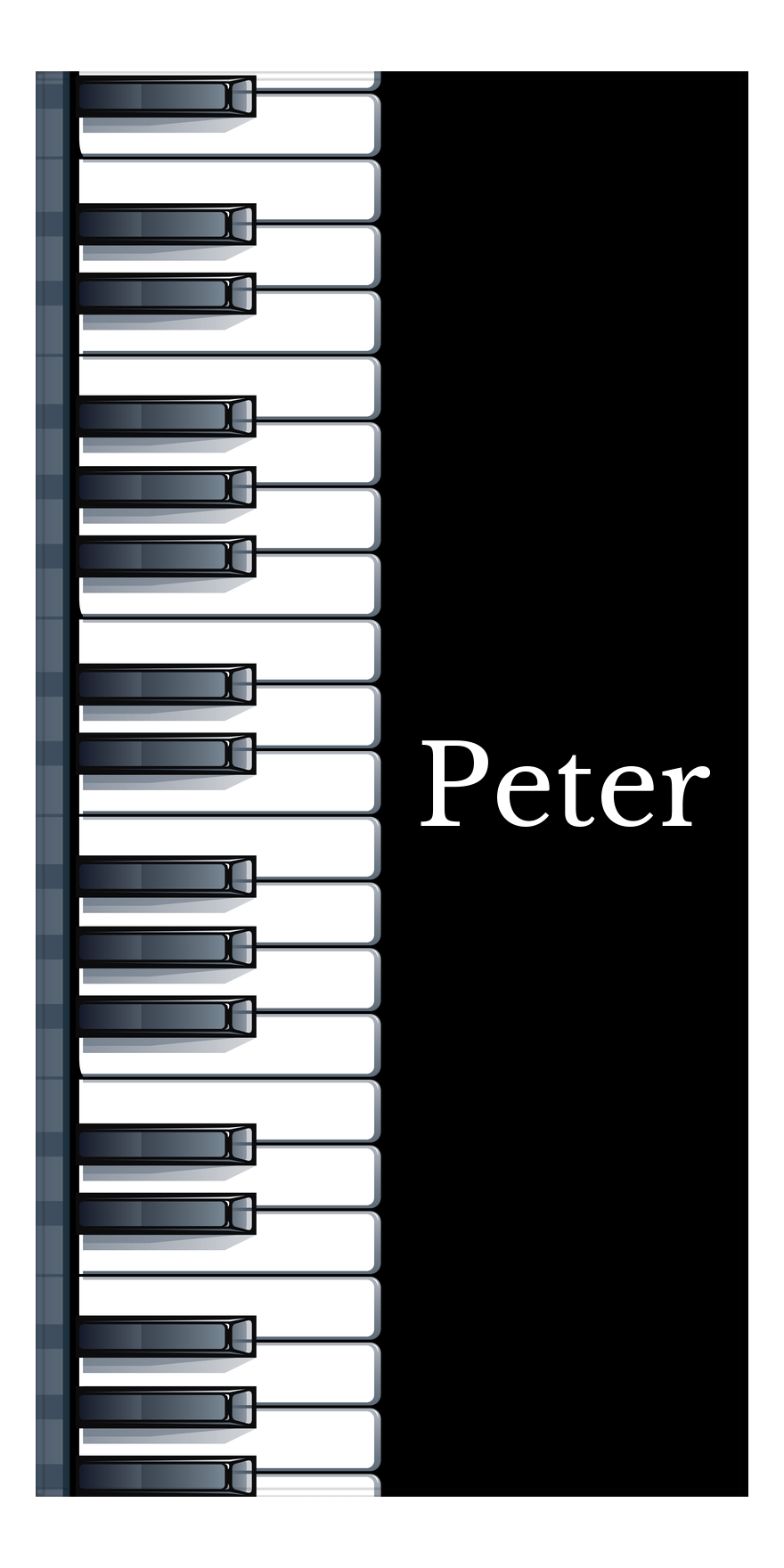 Personalized Piano Keys Beach Towel - Black Background - Vertical with Right Text - Front View