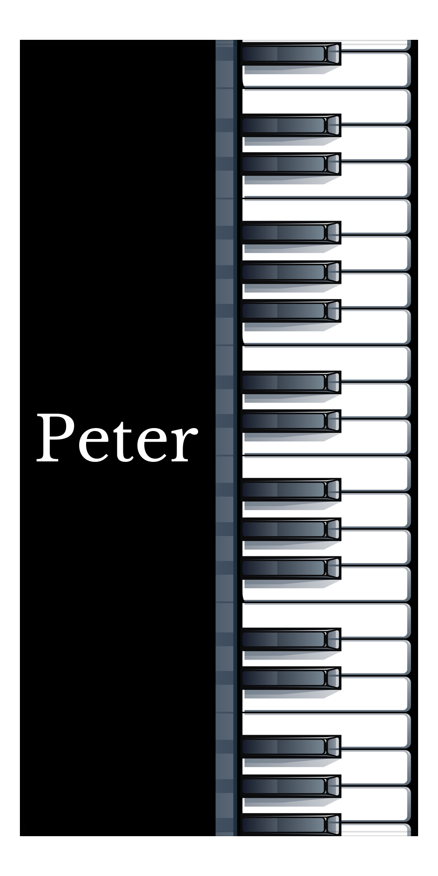 Personalized Piano Keys Beach Towel - Black Background - Vertical with Left Text - Front View