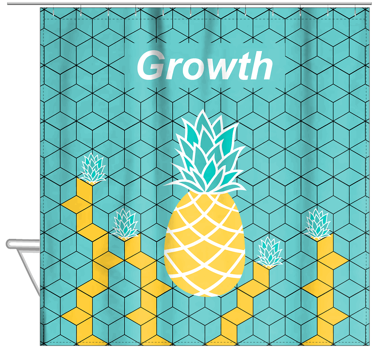 Personalized Pineapple Shower Curtain - Steps to Growth - Hanging View
