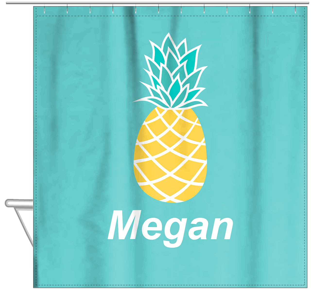 Personalized Pineapple Shower Curtain - Text Below Big Pineapple - Hanging View