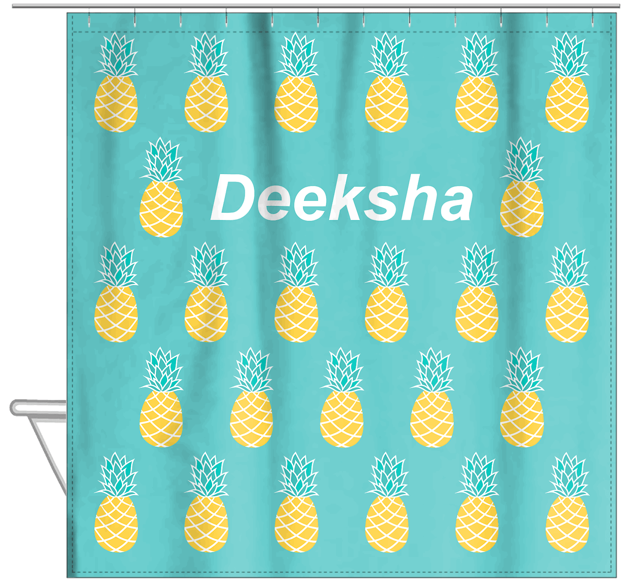 Personalized Pineapple Shower Curtain - Many Pineapples I - Hanging View