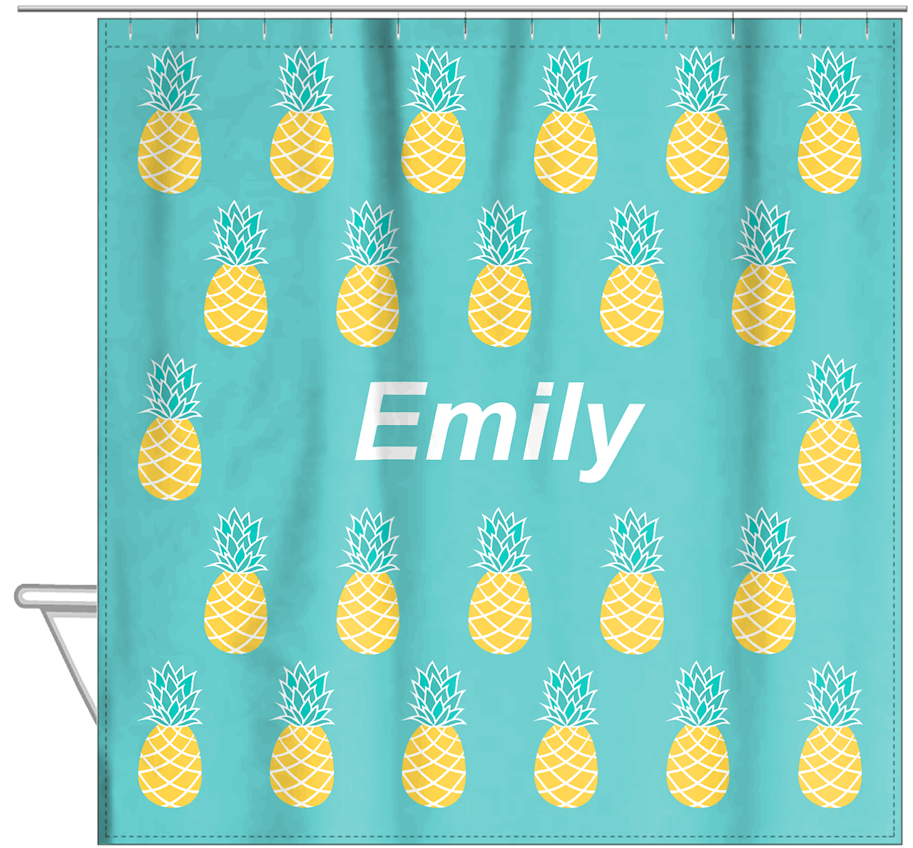 Personalized Pineapple Shower Curtain - Many Pineapples II - Hanging View