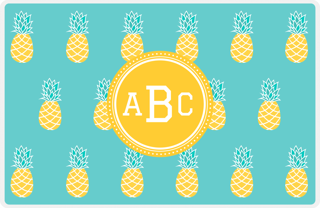 Personalized Pineapple Placemat - Teal Background - Circle Nameplate -  View