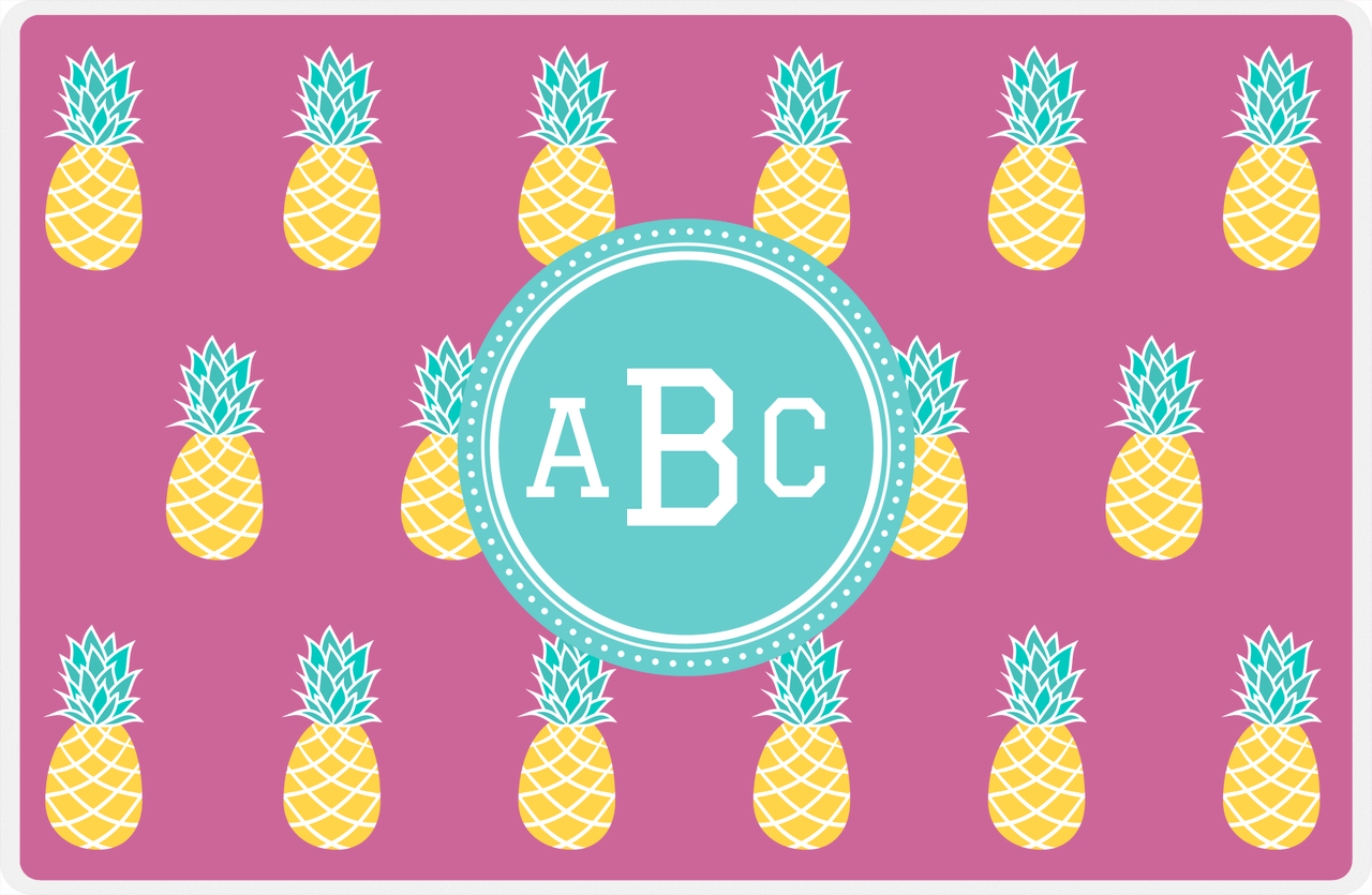 Personalized Pineapple Placemat - Pink Background - Circle Nameplate -  View