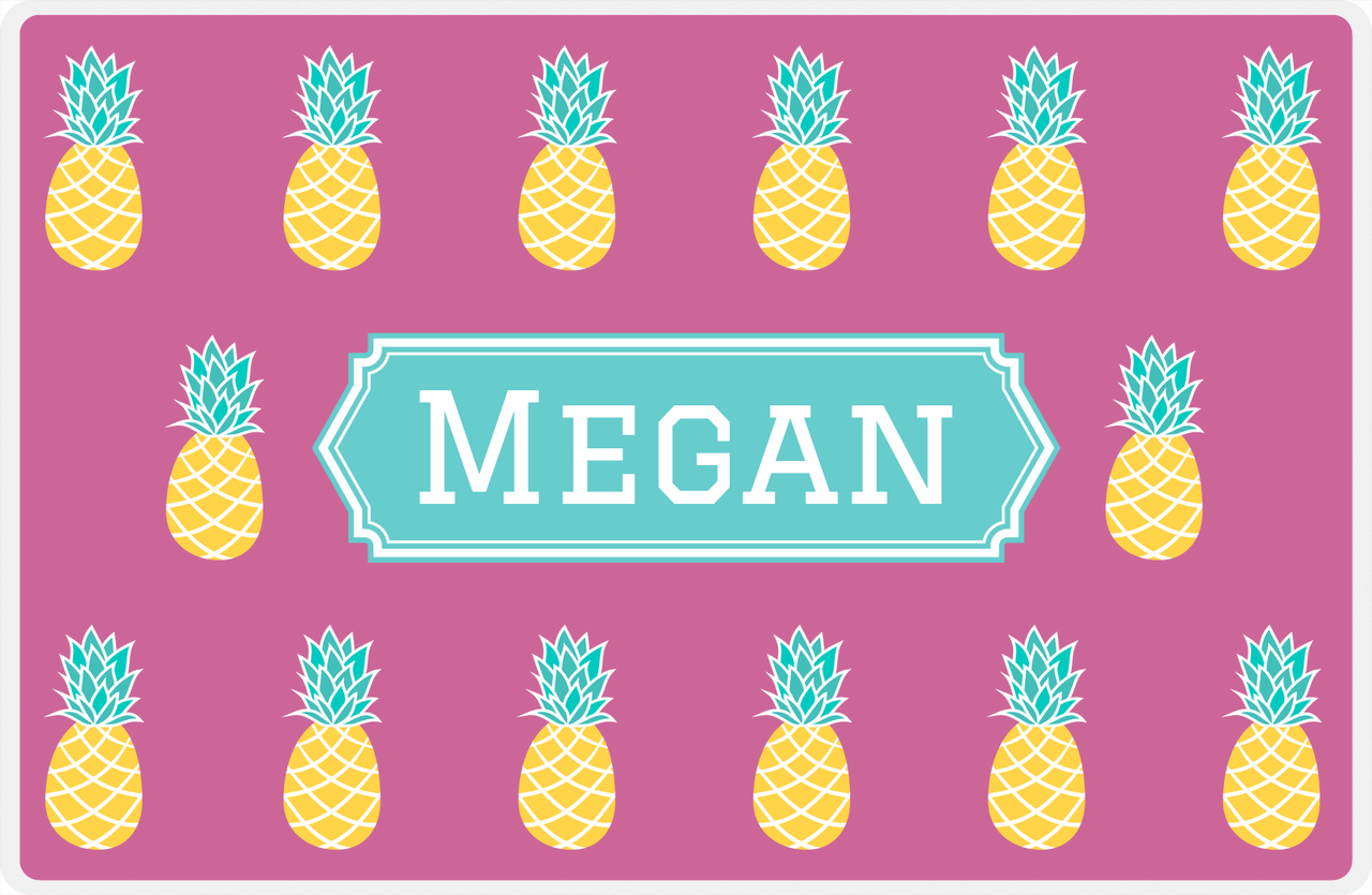Personalized Pineapple Placemat - Pink Background - Decorative Rectangle Nameplate -  View