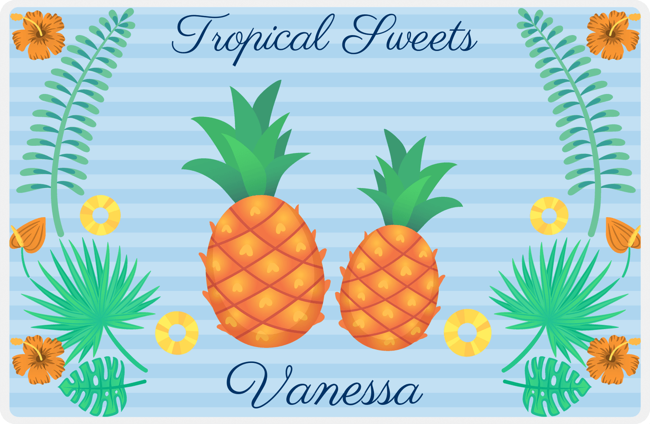 Personalized Pineapple Placemat V - Tropical Sweets - Blue Background -  View