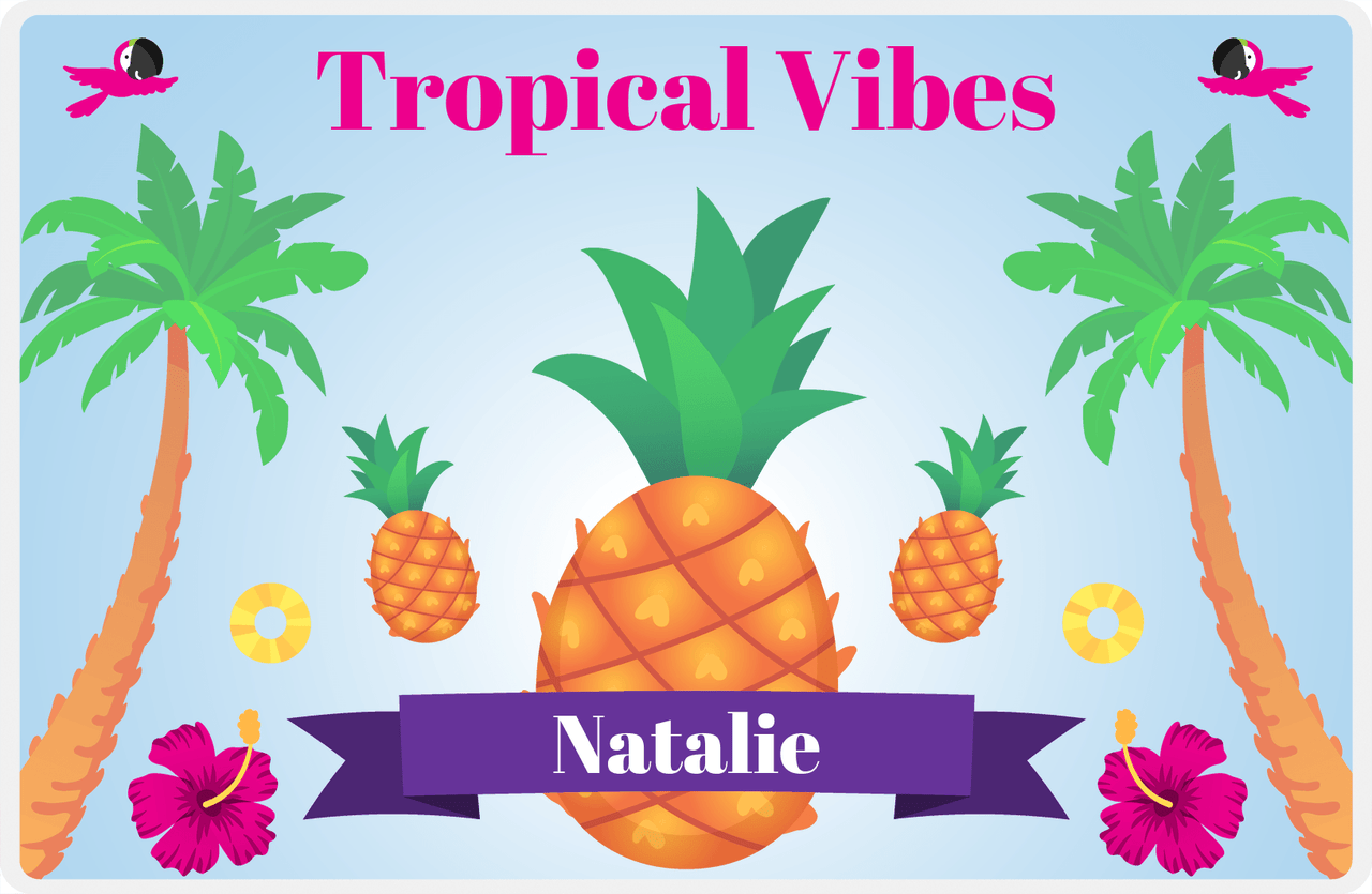 Personalized Pineapple Placemat VIII - Tropical Vibes - Blue Background -  View