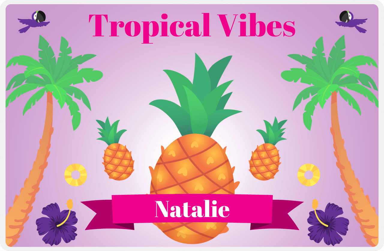 Personalized Pineapple Placemat VIII - Tropical Vibes - Purple Background -  View