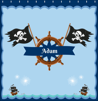 Thumbnail for Personalized Pirate Shower Curtain XXVI - Ocean Ships - Blue Star Banner - Decorate View