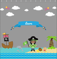 Thumbnail for Personalized Pirate Shower Curtain I - Grey Background - Black Girl with Flag - Decorate View