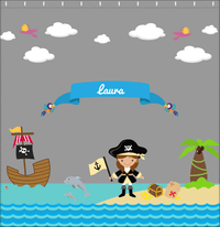 Thumbnail for Personalized Pirate Shower Curtain I - Grey Background - Brunette Girl with Flag - Decorate View