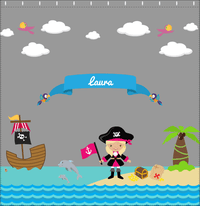 Thumbnail for Personalized Pirate Shower Curtain I - Grey Background - Blonde Girl with Flag - Decorate View