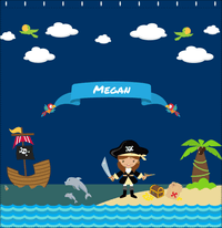 Thumbnail for Personalized Pirate Shower Curtain II - Blue Background - Brunette Girl with Sword - Decorate View