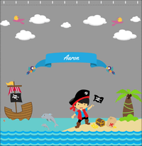 Thumbnail for Personalized Pirate Shower Curtain III - Grey Background - Asian Boy with Flag - Decorate View