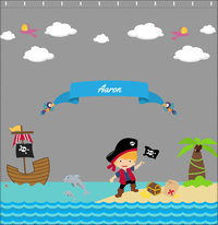 Thumbnail for Personalized Pirate Shower Curtain III - Grey Background - Blond Boy with Flag - Decorate View