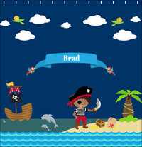 Thumbnail for Personalized Pirate Shower Curtain IV - Blue Background - Black Boy with Sword - Decorate View