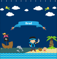 Thumbnail for Personalized Pirate Shower Curtain IV - Blue Background - Black Hair Boy with Sword - Decorate View
