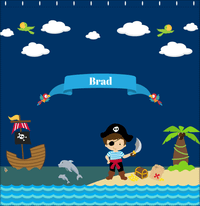 Thumbnail for Personalized Pirate Shower Curtain IV - Blue Background - Brown Hair Boy with Sword - Decorate View