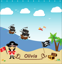 Thumbnail for Personalized Pirate Shower Curtain V - Blue Background - Asian Girl with Flag - Decorate View