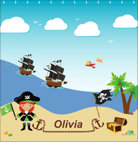 Thumbnail for Personalized Pirate Shower Curtain V - Blue Background - Redhead Girl with Flag - Decorate View
