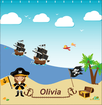 Thumbnail for Personalized Pirate Shower Curtain V - Blue Background - Brunette Girl with Flag - Decorate View