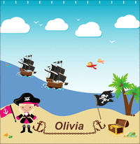 Thumbnail for Personalized Pirate Shower Curtain V - Blue Background - Blonde Girl with Flag - Decorate View